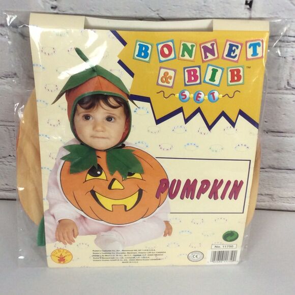 Pumpkin Bonnet & Bib Costume Halloween Party Theater Unisex Orange/Green/Yellow - Picture 6 of 7